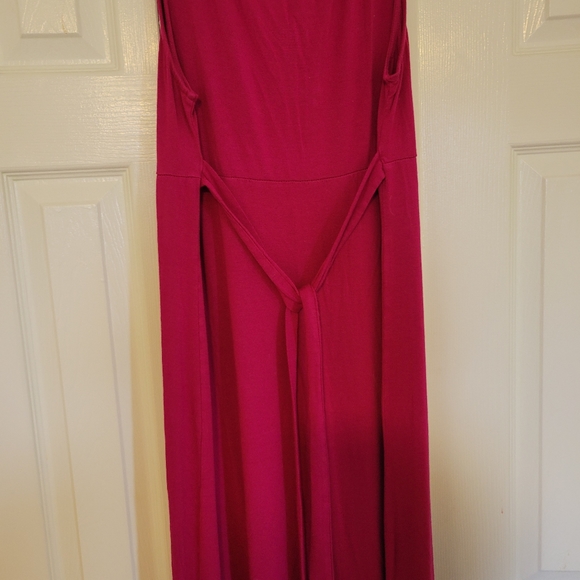 Fuchsia Pink V Neck Sleeveless Maternity Maxi Dress w. Belt by Liz Lange - Picture 4 of 5